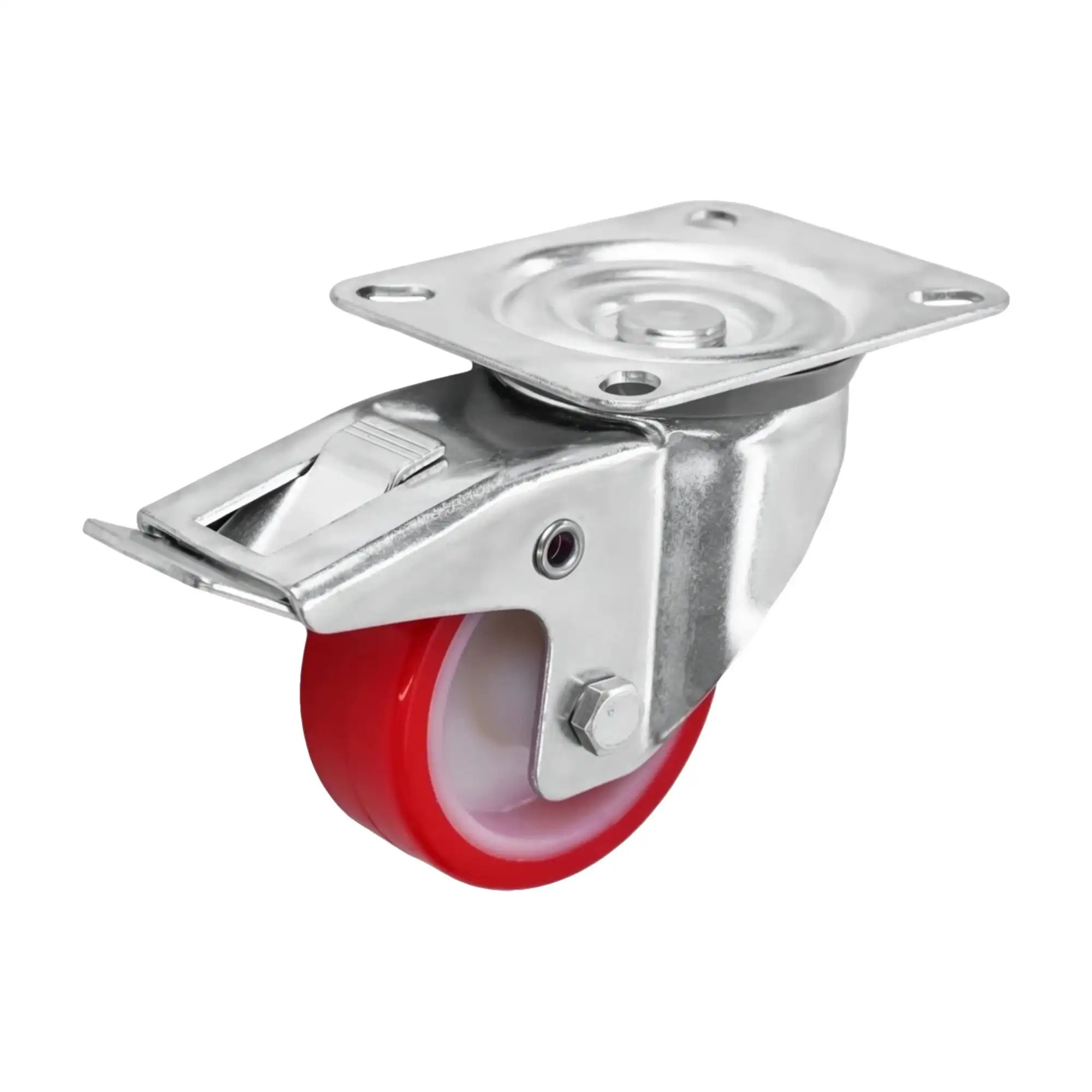 Колесо (80 мм, 110 кг) промышленное поворотное с тормозом полиуретановое Стелла-техник