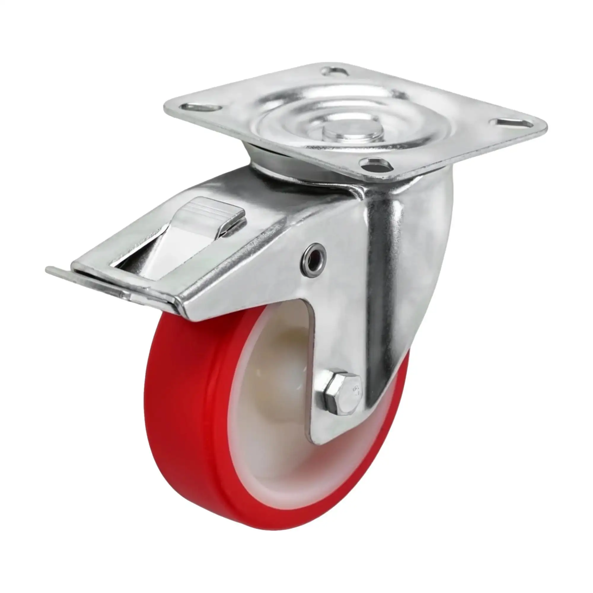 Колесо (100 мм, 130 кг) промышленное поворотное с тормозом полиуретановое Стелла-техник