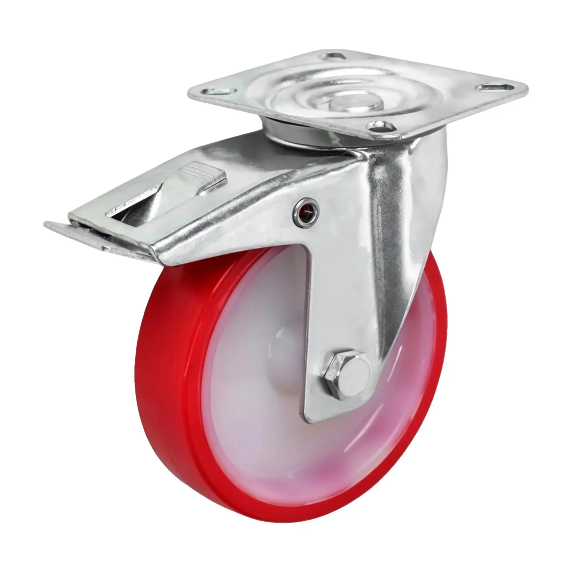 Колесо (125 мм, 180 кг) промышленное поворотное с тормозом полиуретановое Стелла-техник