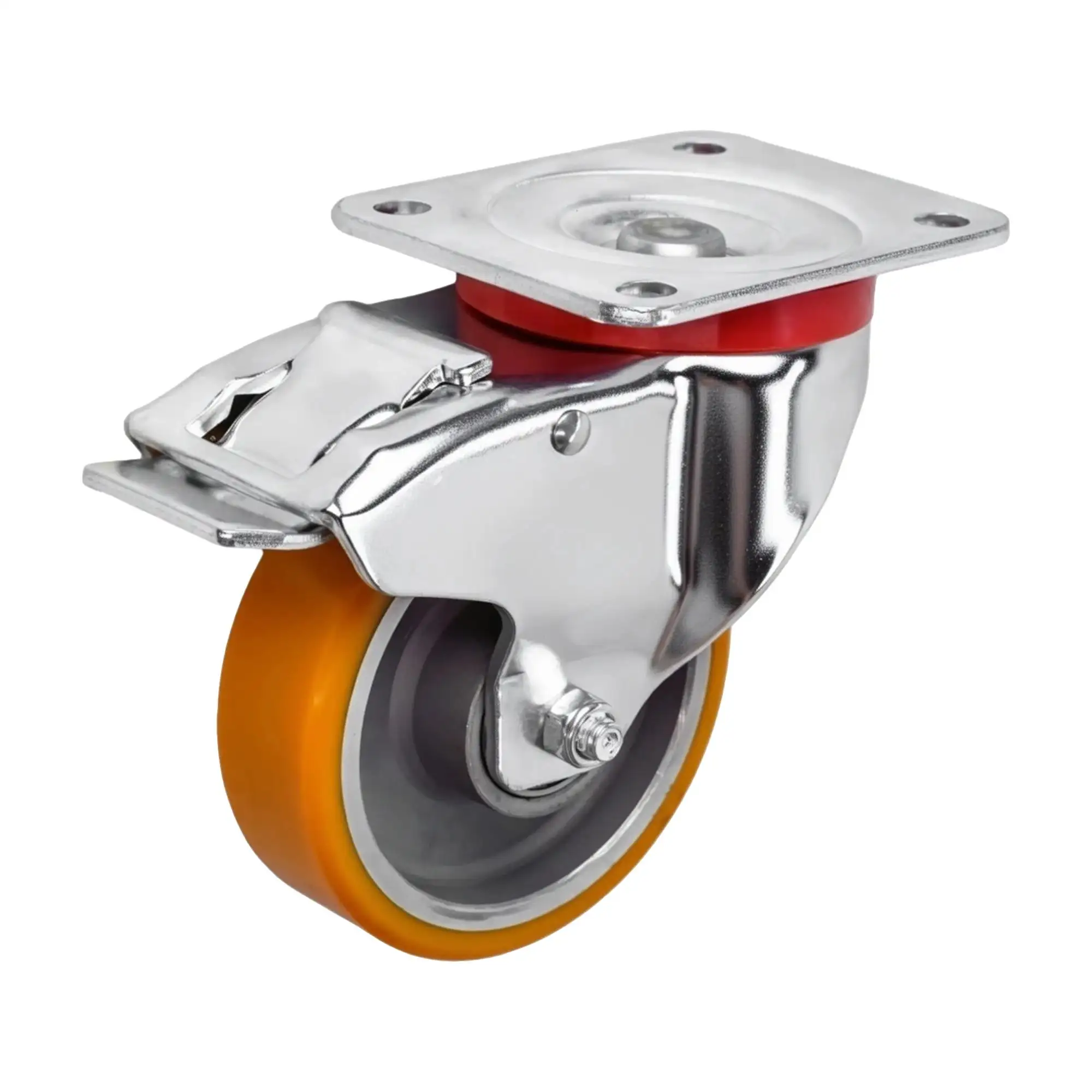 Колесо (100 мм, 250 кг) большегрузное поворотное с тормозом полиуретановое Стелла-техник