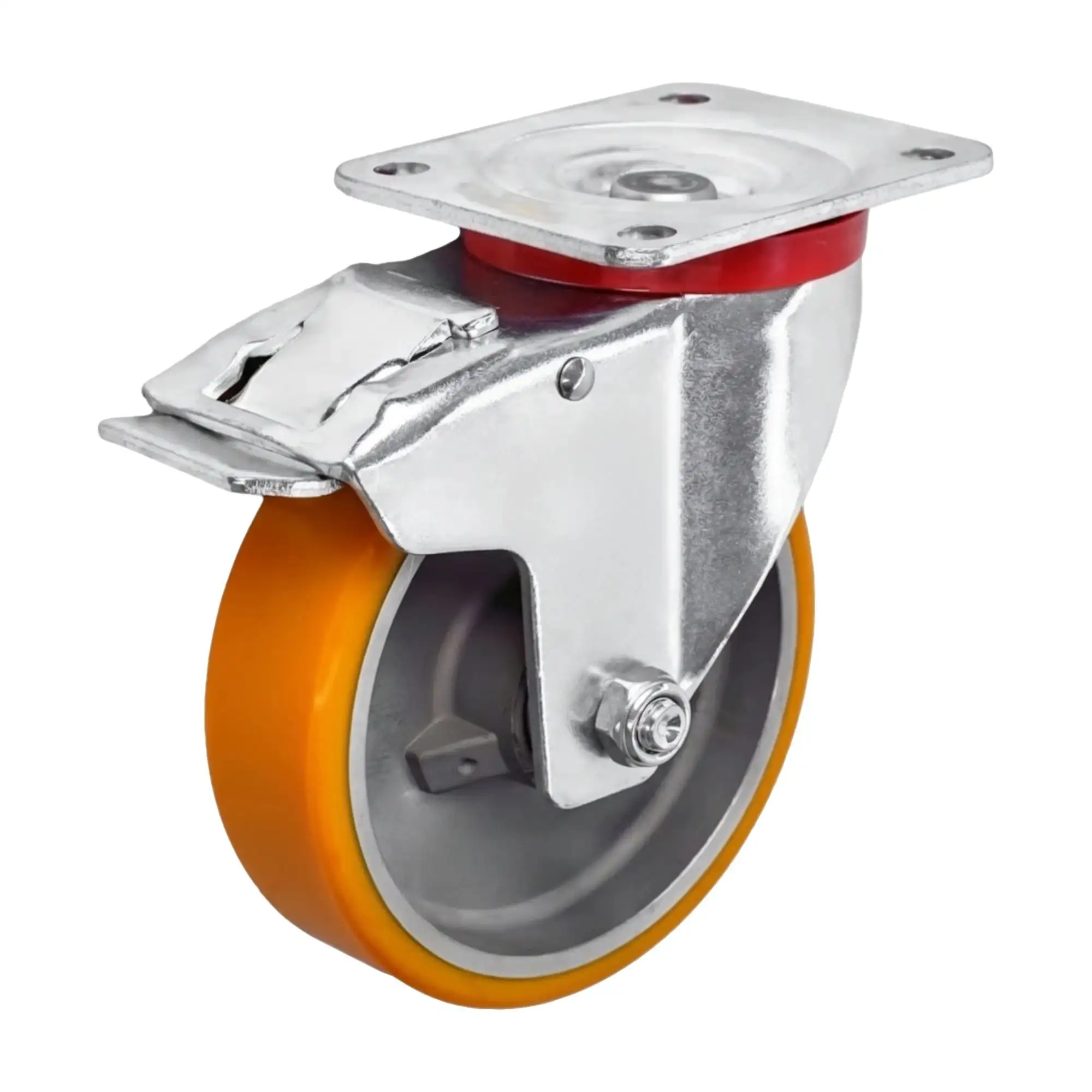 Колесо (125 мм, 350 кг) большегрузное поворотное с тормозом полиуретановое Стелла-техник