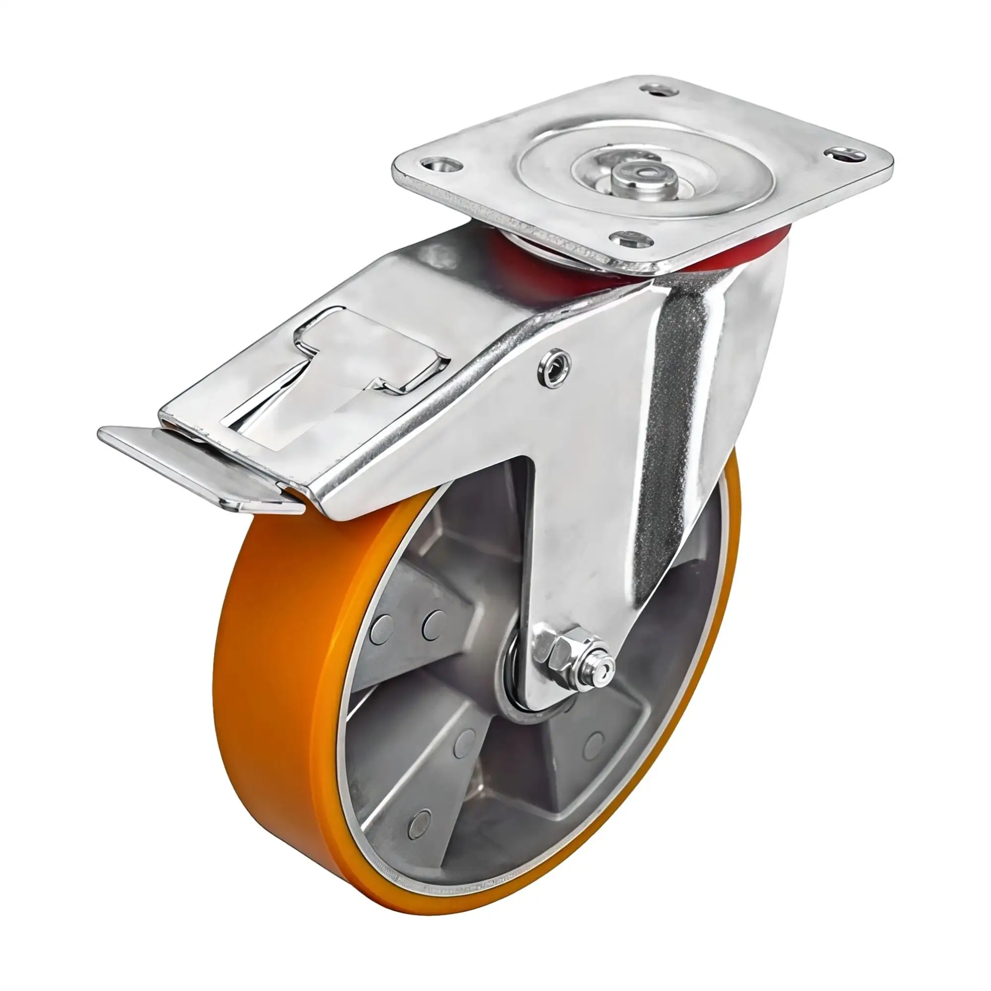 Колесо (200 мм, 800 кг) большегрузное поворотное с тормозом полиуретановое Стелла-техник