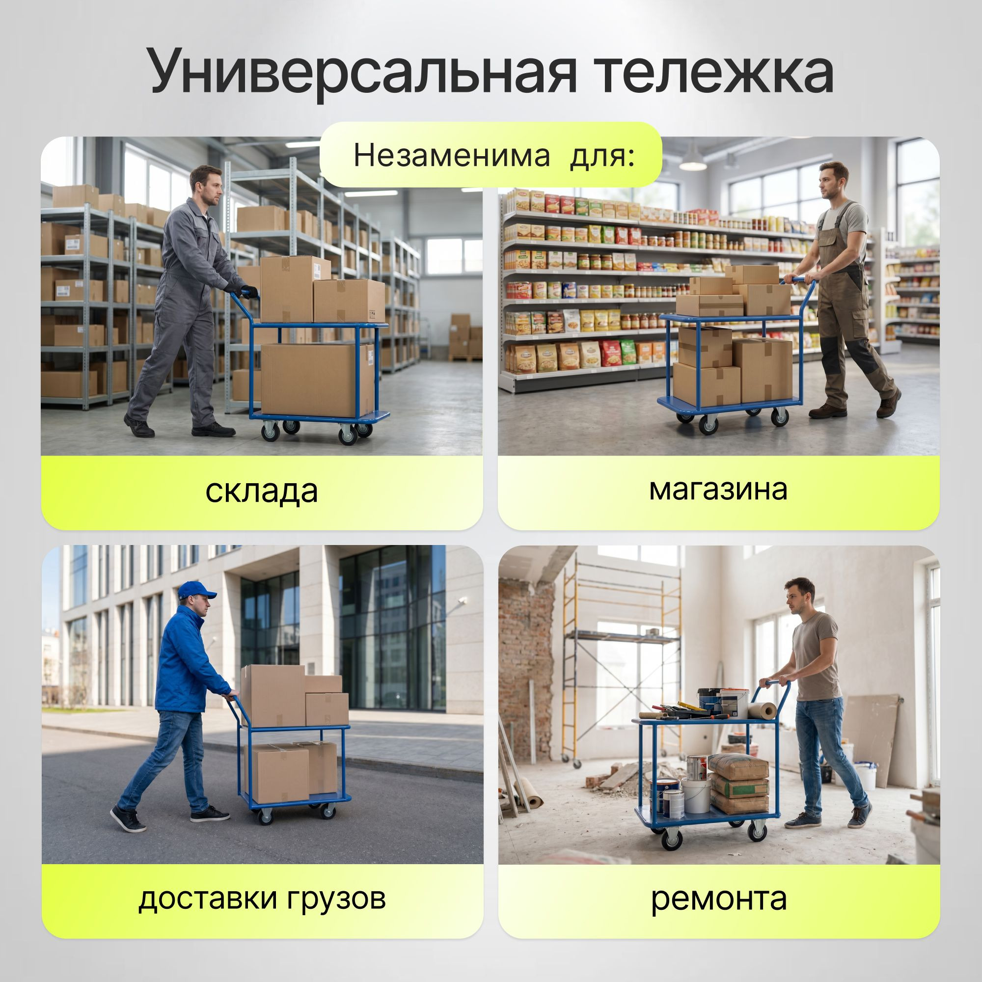 Тележка платформенная 2-х ярусная 500х800 мм, металл