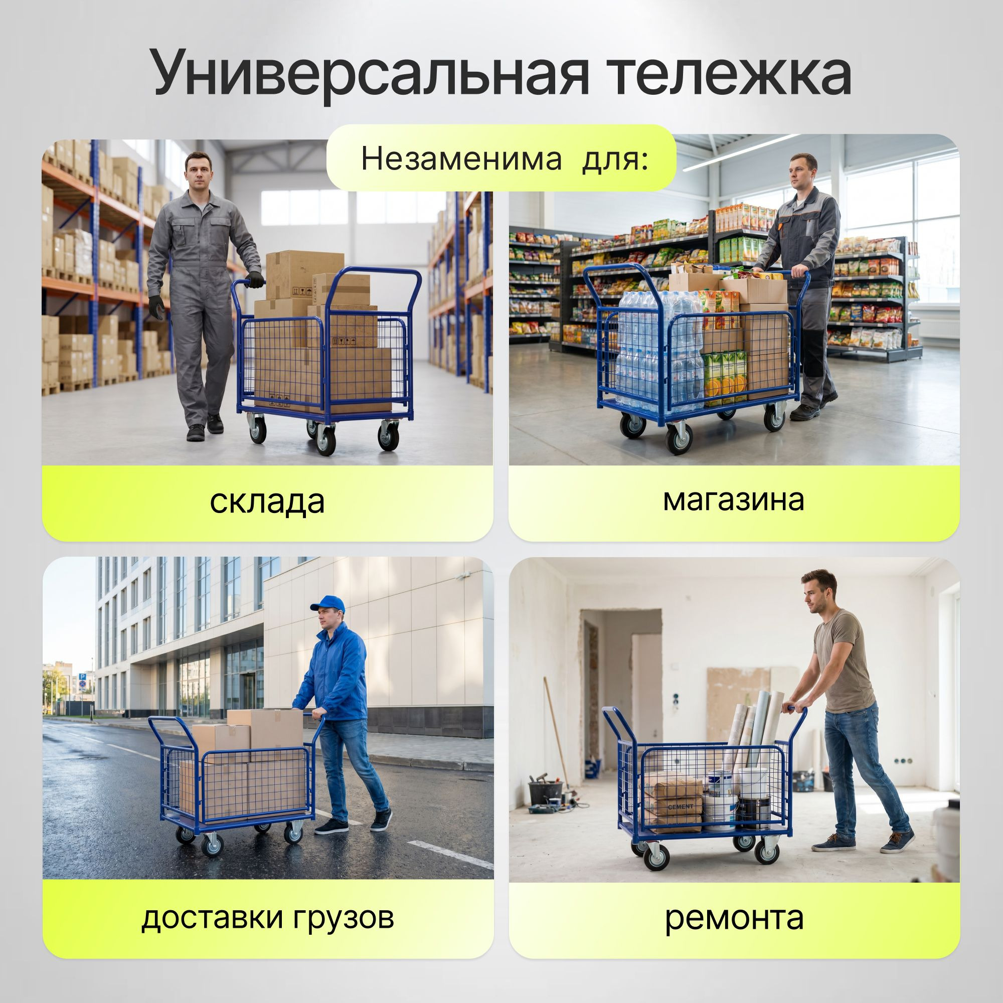 Тележка платформенная (600х1000 мм, 690 кг) с сетчатыми бортами Стелла-техник