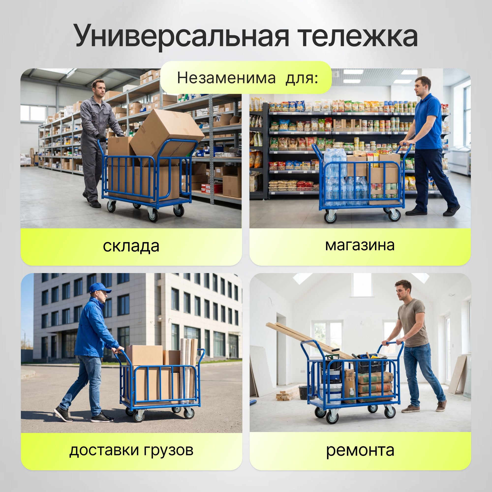 Тележка платформенная (650х1150 мм; 690 кг) с трубчатыми бортами Стелла-техник