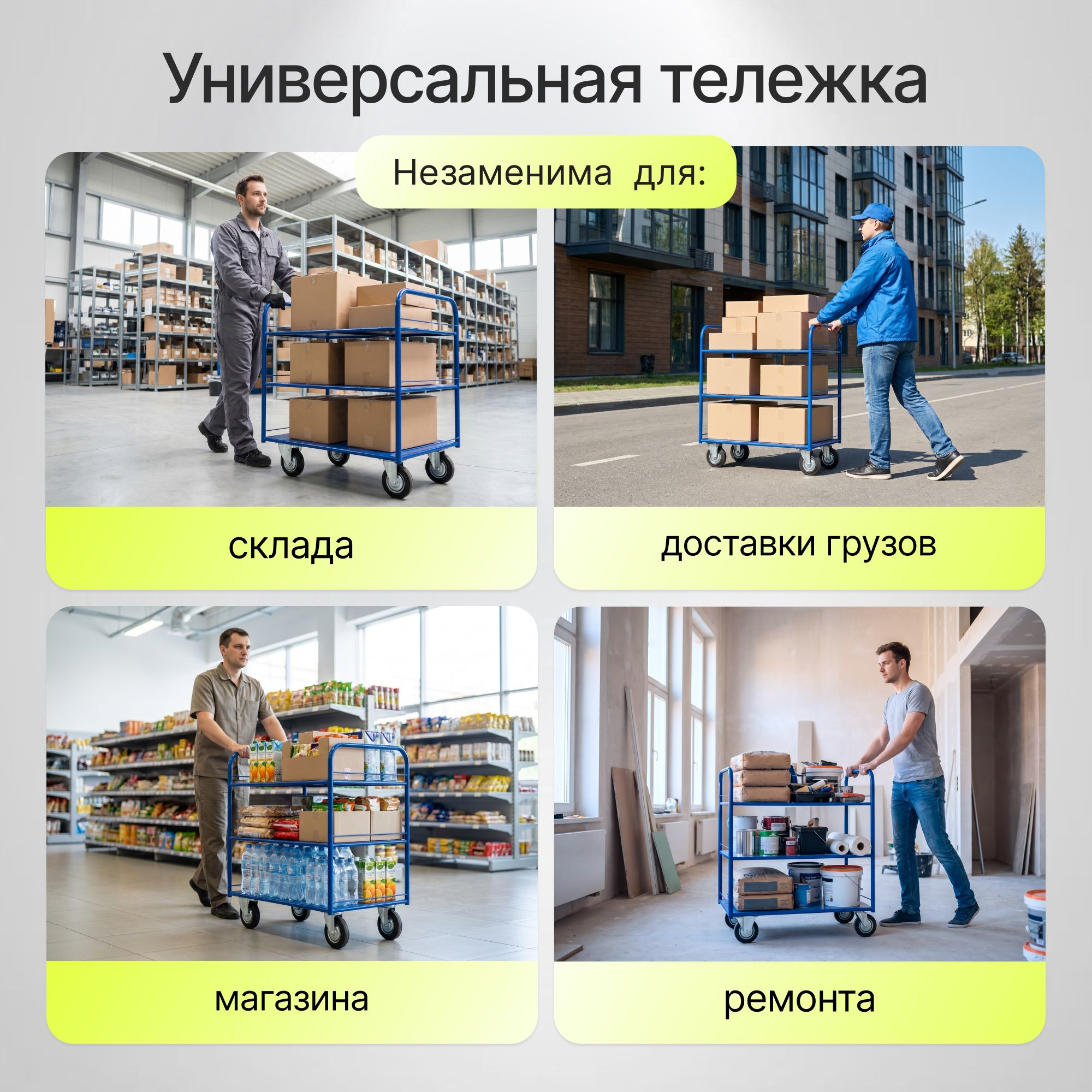 Тележка трехъярусная с платформами 600х900 мм; 450 кг Стелла-техник