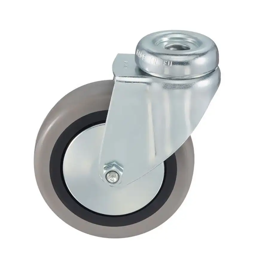 Колесо промышленное поворотное (100 мм; 55 кг) Tellure Rota, серая немаркая резина / полипропилен