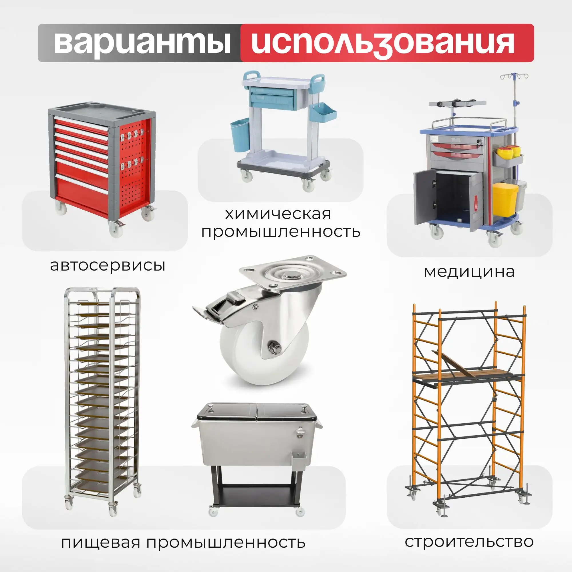 Колесо 100 мм, 200 кг поворотное с тормозом на НЕРЖАВЕЙКЕ Стелла-техник