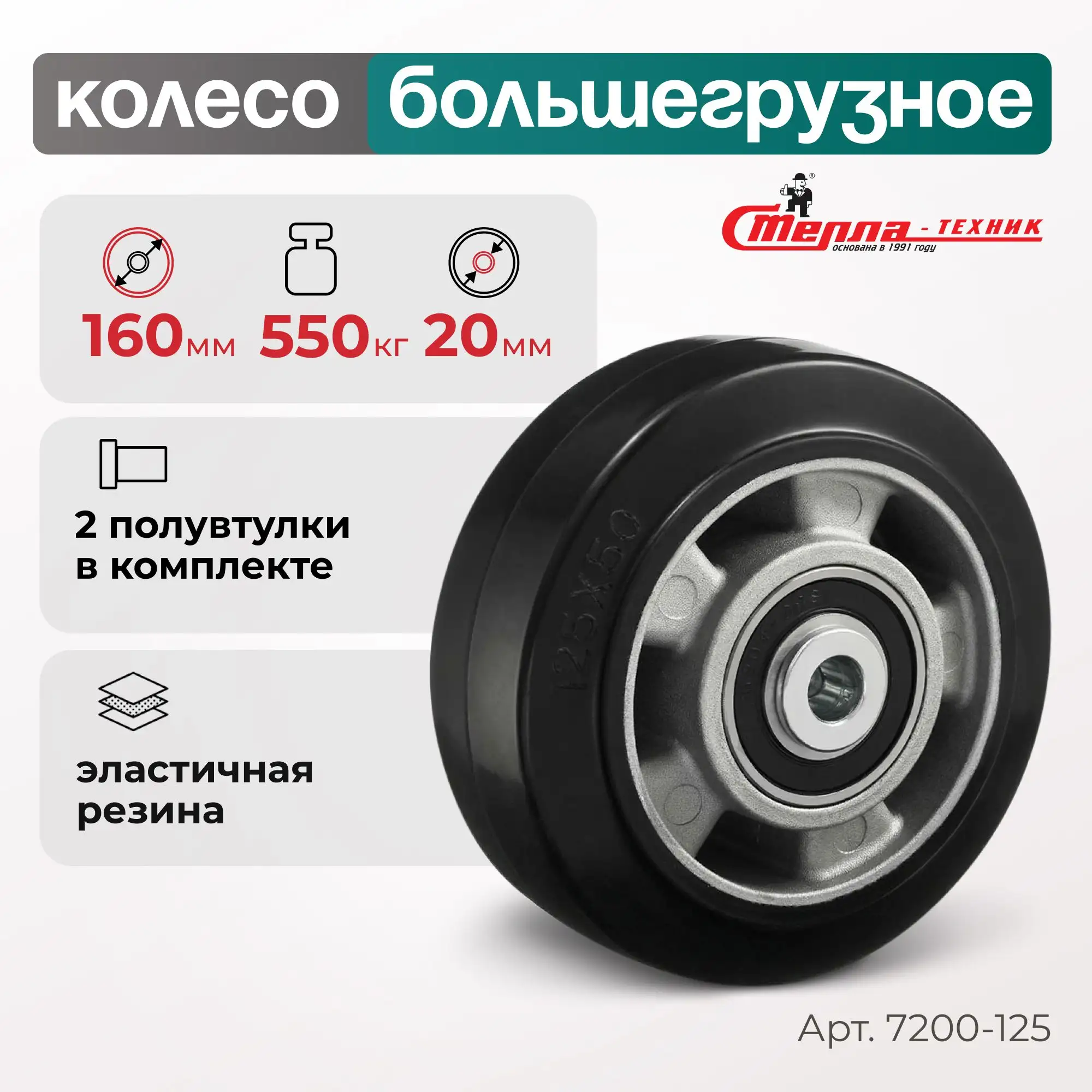 Колесо (125 мм, 230 кг) большегрузное под ось Стелла-техник