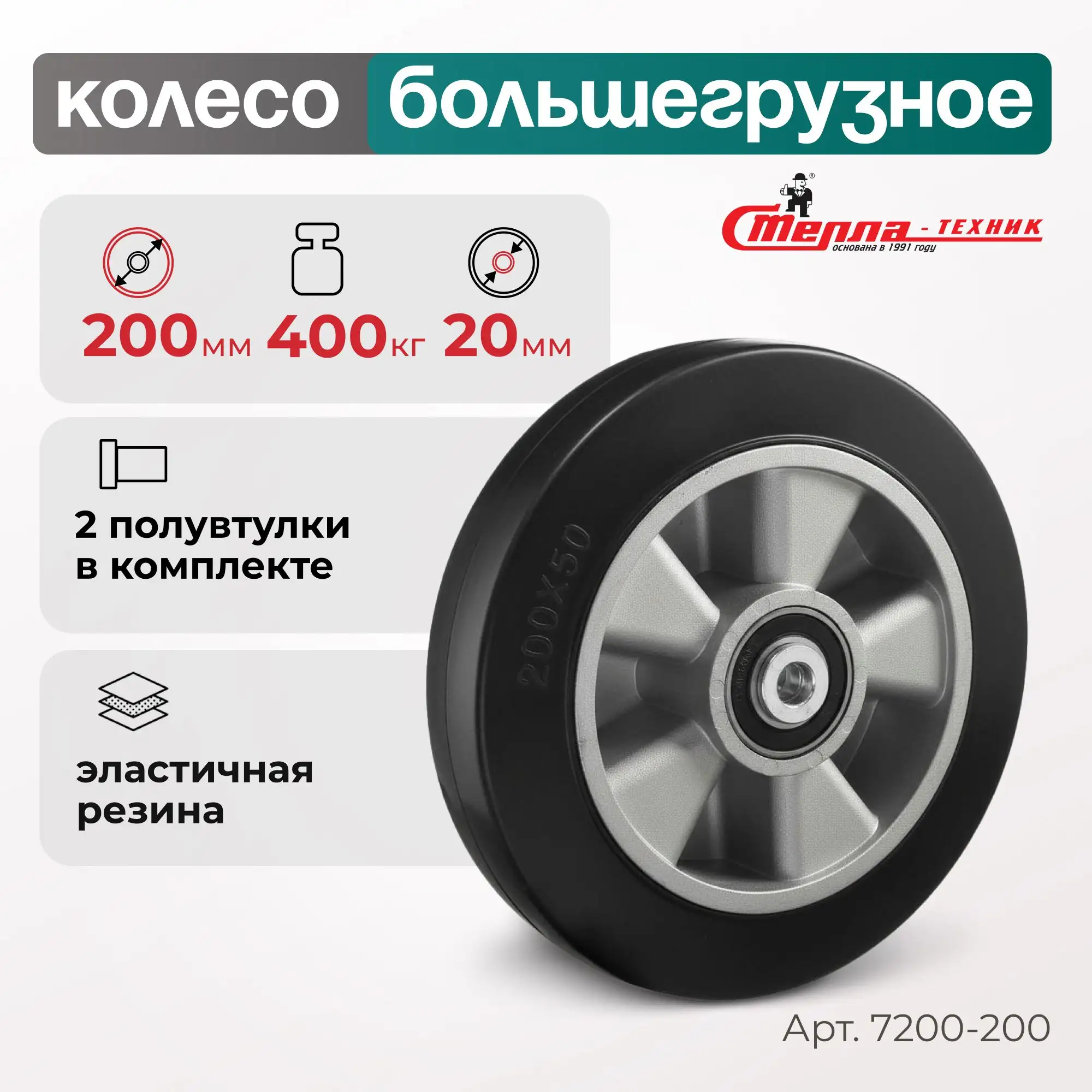 Колесо (200 мм, 400 кг) большегрузное под ось Стелла-техник