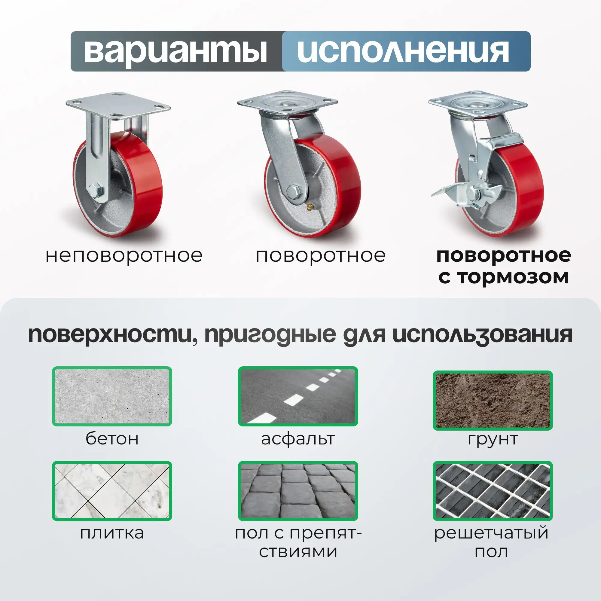 Колесо промышленное (150 мм, 300 кг) поворотное с тормозом Стелла-техник, полиуретан / чугун